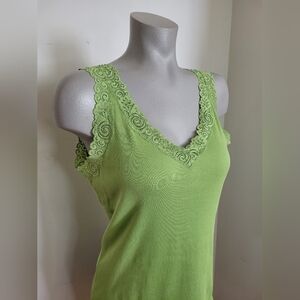 August Silk Green Lace Trim Tank Top